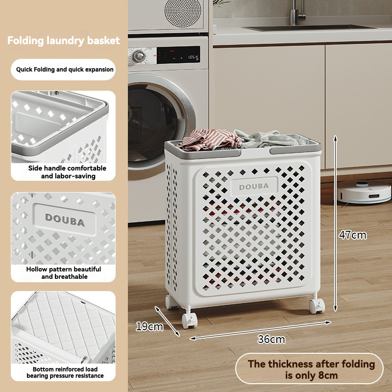 Cesto portaoggetti pieghevole, piccolo cesto portabiancheria in plastica con ruote e manici, cestino portaoggetti salvaspazio