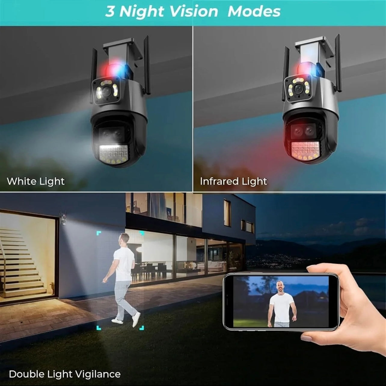 Telecamera di Sicurezza con tripla Camera 4K senza fili con RILEVAMENTO INTELLIGENTE