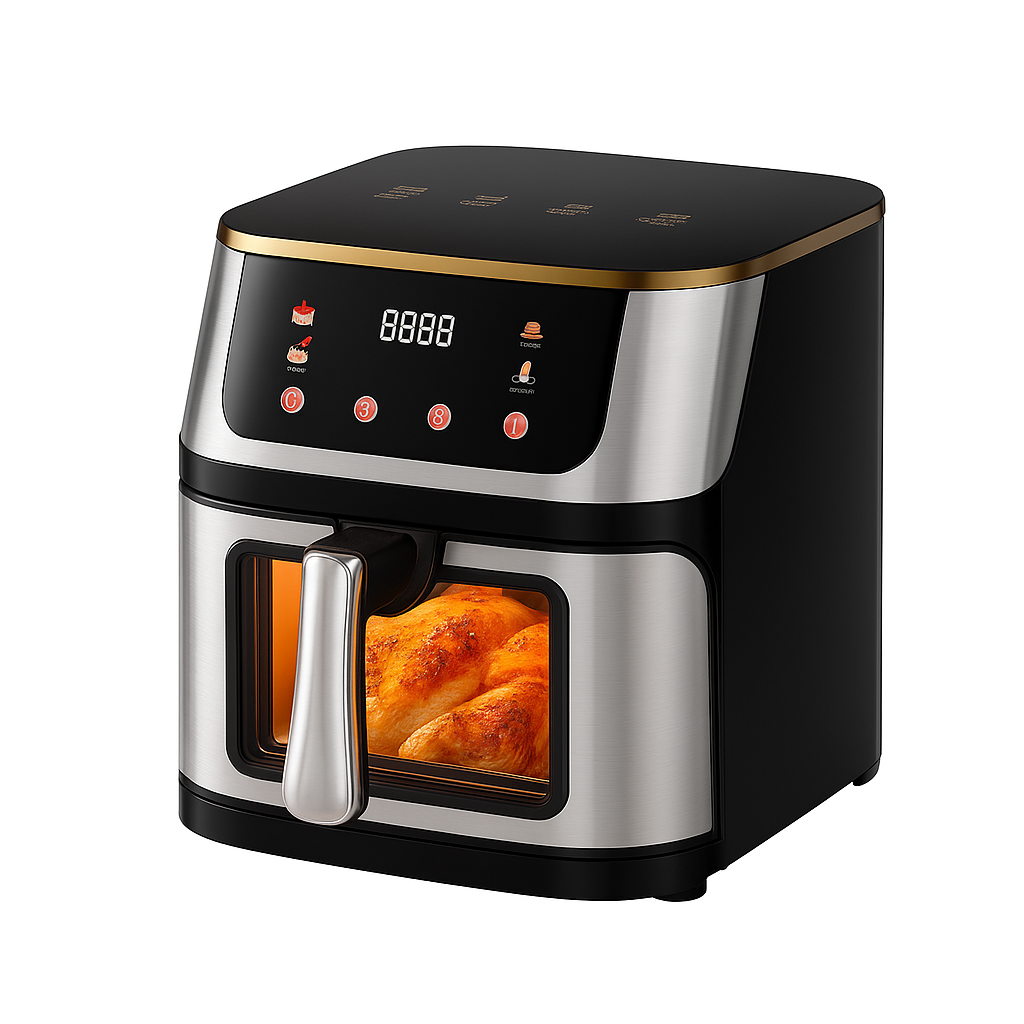 Friggitrice ad Aria 10L Extra Large con Cestello in Vetro – 1400W, Display Touch Digitale, Programmi Preimpostati e Personalizzabili, Cottura Sana Senza Olio, Rivestimento Antiaderente 220-240V 50Hz