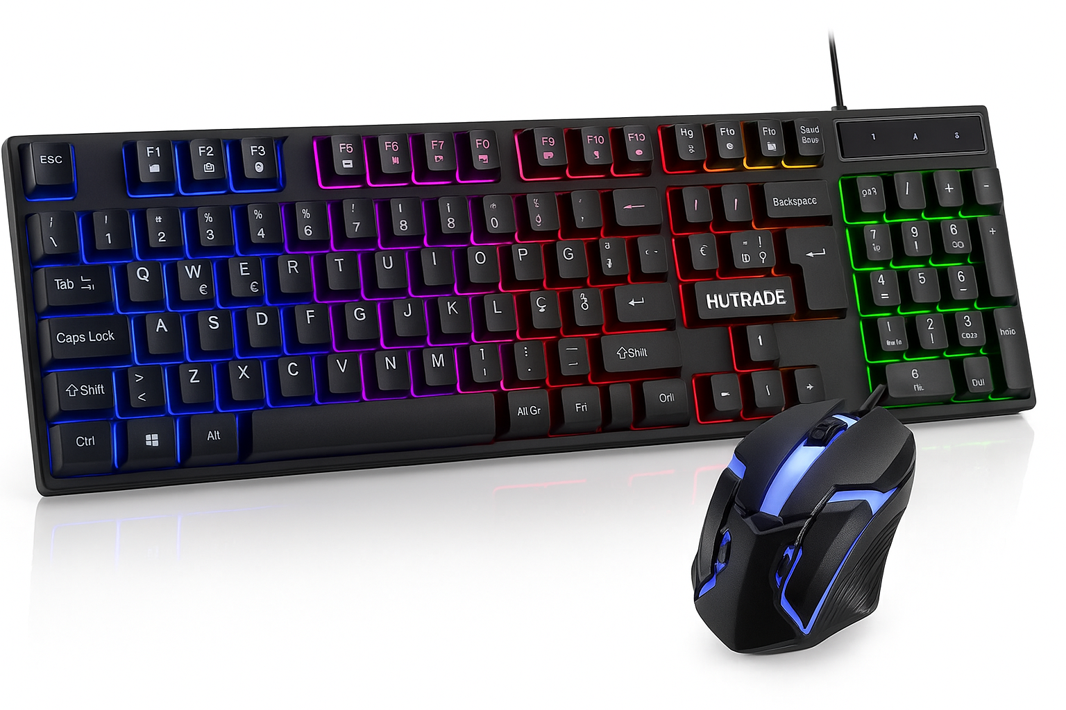 Tastiera Gaming RGB + Mouse LED – Kit Cablato USB, 104 Tasti QWERTY Italiano, Retroilluminazione Multicolore Dinamica, Mouse Ergonomico per PC Windows