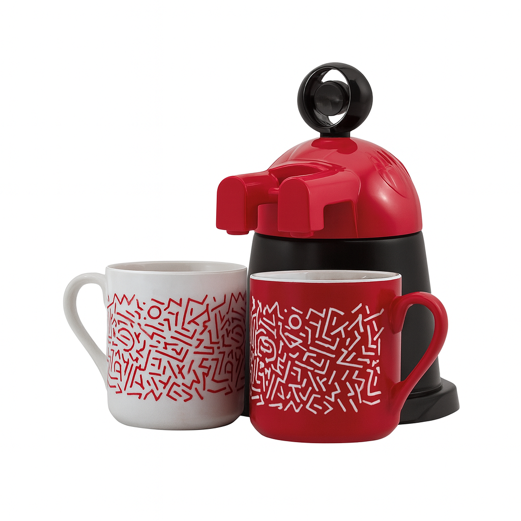 Caffettiera Art Express con 2 Tazze in Ceramica – Design Italiano Moderno, Filtro in Alluminio, Compatibile con Tutti i Piani Cottura, Disponibile in 3 Colori – Aroma Italiano
