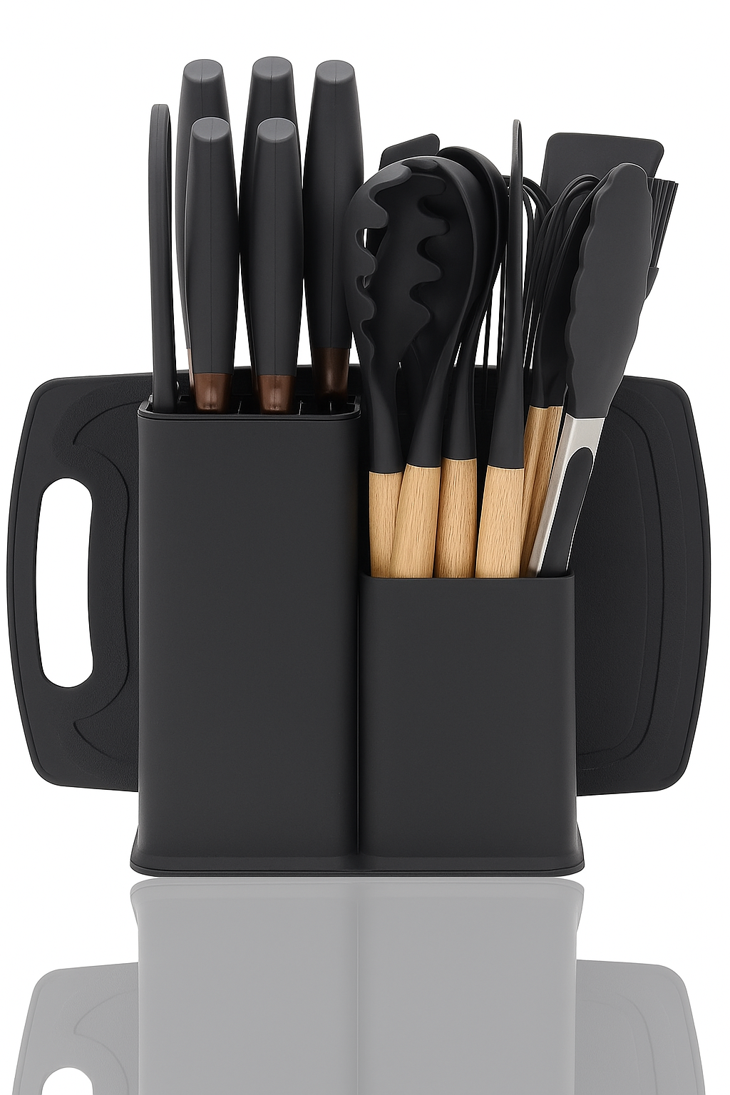 Set Coltelli da Cucina, pacchetto di utensili da Cucina da 19 pezzi, comprende 5 coltelli e 13 utensili da cucina in silicone, oltre a 1 scatola di stoccaggio